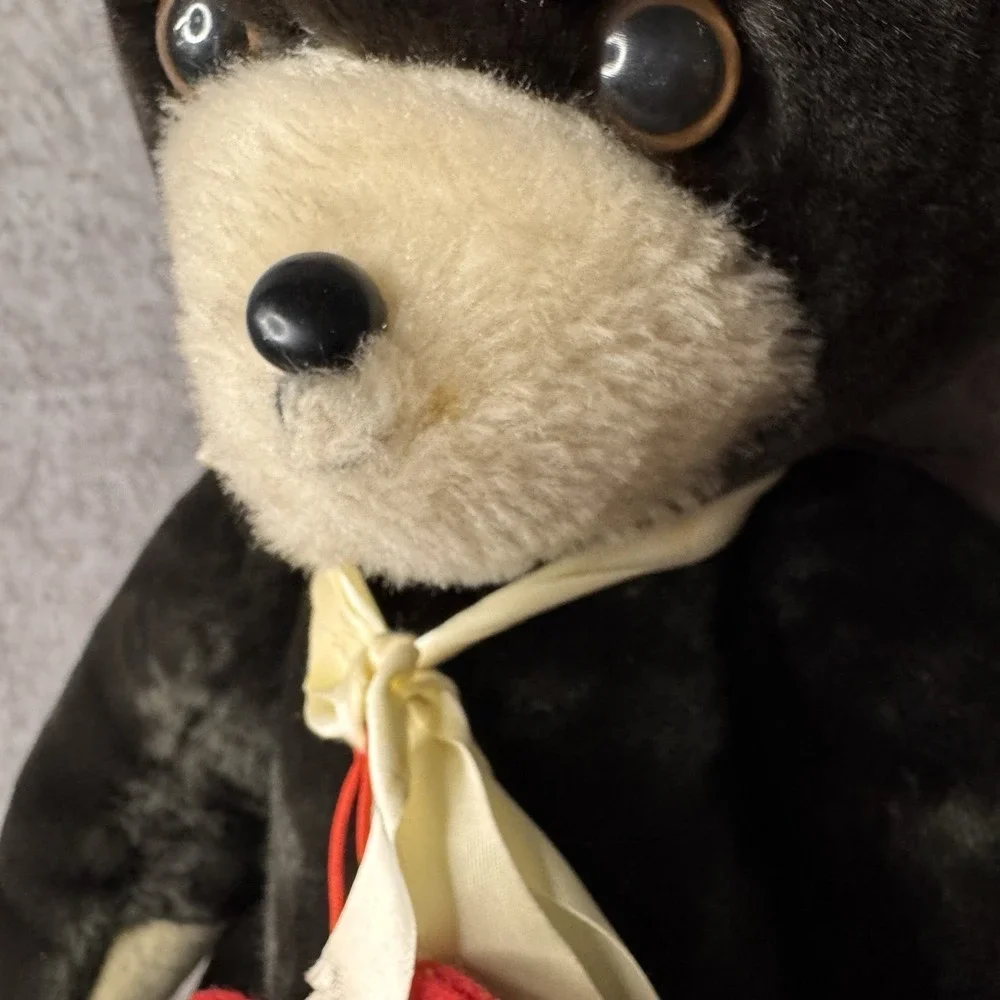 Vintage Teddy Bear Black Tan Jointed Articulated Arms Legs Felt Heart